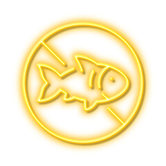 Stop fishing line icon. Fish catching forbidden sign. Neon light effect outline icon.
