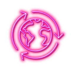 Global business line icon. International outsourcing sign. Neon light effect outline icon.