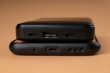 portable power bank accumulator and phone black color