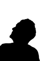 silhouette of a  senior woman looking up on white background