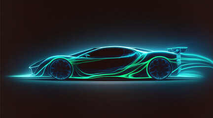 Abstract Futuristic Neon Glowing Concept Car Silhouette