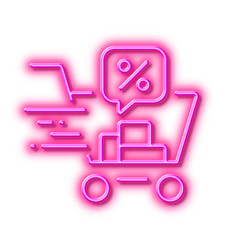 Discounts cart line icon. Sale offer sign. Neon light effect outline icon.