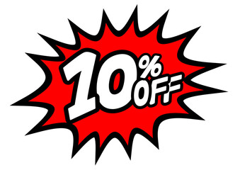 10 Percent OFF Discount on a Comics style bang shape background. Pop art comic discount promotion banners. PNG