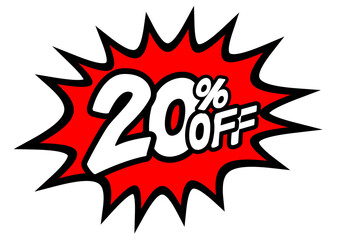 20 Percent OFF Discount on a Comics style bang shape background. Pop art comic discount promotion banners. PNG