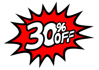 30 Percent OFF Discount on a Comics style bang shape background. Pop art comic discount promotion banners. PNG