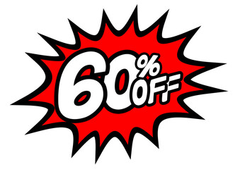 60 Percent OFF Discount on a Comics style bang shape background. Pop art comic discount promotion banners. PNG