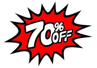 70 Percent OFF Discount on a Comics style bang shape background. Pop art comic discount promotion banners. PNG
