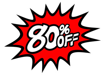 80 Percent OFF Discount on a Comics style bang shape background. Pop art comic discount promotion banners. PNG