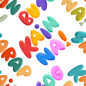 Illustrated lettering pattern of Filipino words "Busog" "Sarap" "Kain Na!" 