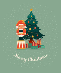 Naklejka premium christmas card with christmas tree and nutcracker