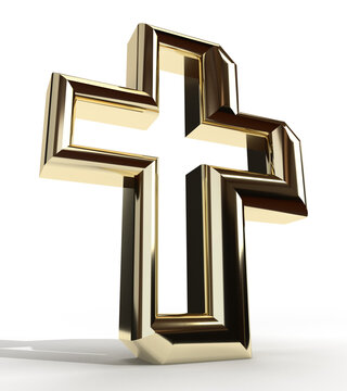 Isolated Christen Cross Icon on White Background, 3D Render Illustration.