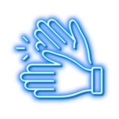 Clapping hands line icon. Clap sign. Neon light effect outline icon.