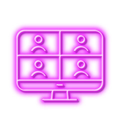 Virtual conference line icon. Online training sign. Neon light effect outline icon.