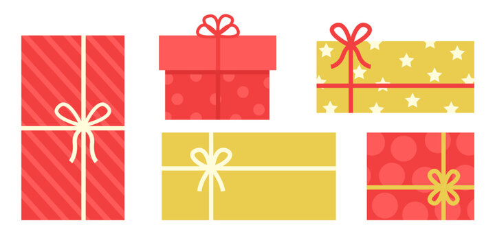 Present. Set of flat vector images isolated on white background.