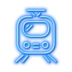 Obraz premium Train transport line icon. Public transportation sign. Neon light effect outline icon.