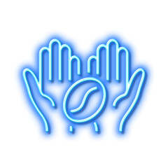 Coffee line icon. Hold roasted bean sign. Love caffeine. Neon light effect outline icon.