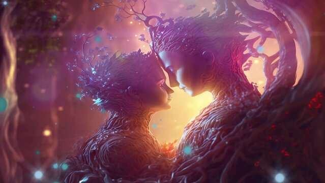 Mother and daughter Tree spirits. Generative AI, this image is not based on any original image, character or person.