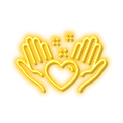 Obraz premium Hold heart line icon. Friends love sign. Friendship hand. Neon light effect outline icon.