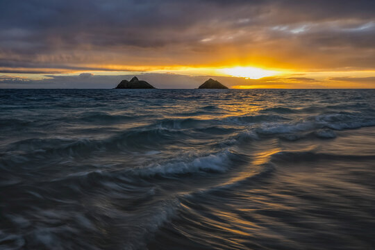 Sunrise over Lanikai Beach; Oahu, Hawaii, United States of America