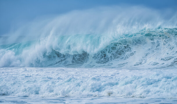 Huge waves in the ocean surrounding Oahu; Oahu, Hawaii, United States of America
