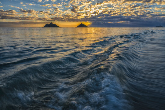 Sunrise over Lanikai Beach; Oahu, Hawaii, United States of America