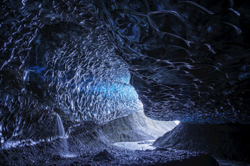 Large ice cave in the Vatnajokull ice cap, Southern Iceland; Iceland