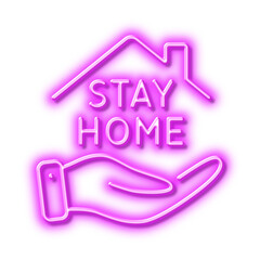 Stay home line icon. Coronavirus pandemic quarantine sign. Neon light effect outline icon.