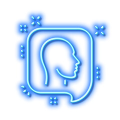 Head line icon. Human profile speech bubble sign. Neon light effect outline icon.