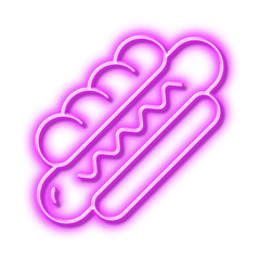 Hotdog line icon. Fast food sign. Neon light effect outline icon.