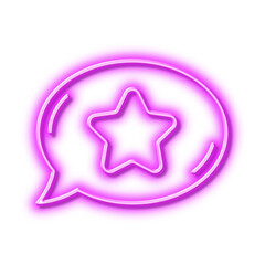 Favorite chat line icon. Speech bubble with star sign. Neon light effect outline icon.