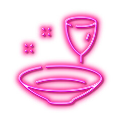 Plate line icon. Tableware wineglass sign. Neon light effect outline icon.