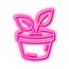 Leaves line icon. Grow plant leaf sign. Neon light effect outline icon.