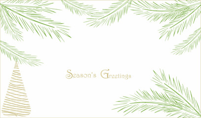 New Year Christmas Festive web banner, flyer, background, card with hand drawn elements of Christmas tree branch, cones and balls.