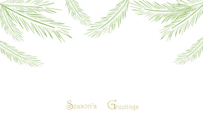 New Year Christmas Festive web banner, flyer, background, card with hand drawn elements of Christmas tree branch, cones and balls.