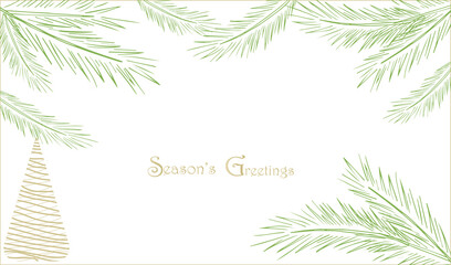 Fototapeta na wymiar New Year Christmas Festive web banner, flyer, background, card with hand drawn elements of Christmas tree branch, cones and balls.