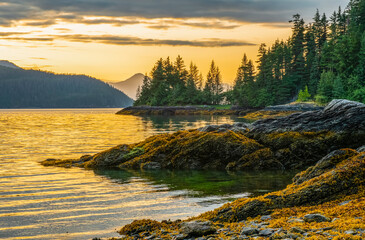 The beautiful scenery of Prince William Sound at sunset; Whittier, Alaska, United States of America