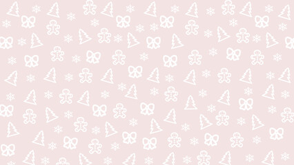 Fototapeta na wymiar pink Christmas background with White drawings new year's attributes