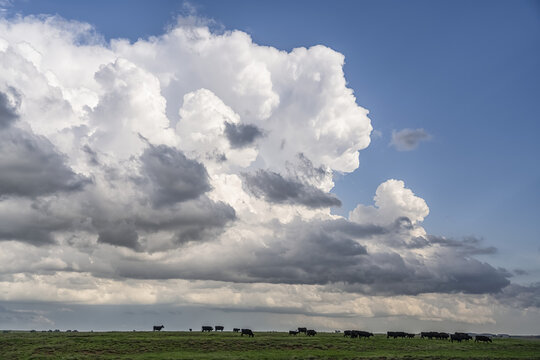 Dramatic skies over the midwest plains of the United States during tornado season. Amazing cloud formations show off mother nature&rsquo;s power and beauty.