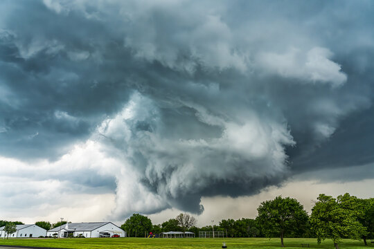 Amazing clouds over the landscape of the American mid-west as supercell thunderstorms develop; Nebraska, United States of America