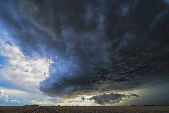 Amazing clouds over the landscape of the American mid-west as supercell thunderstorms develop; Nebraska, United States of America