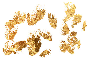 Grunge Gold and bronze glitter color  smear painting blots on Png transparent. Abstract glow shiny background.