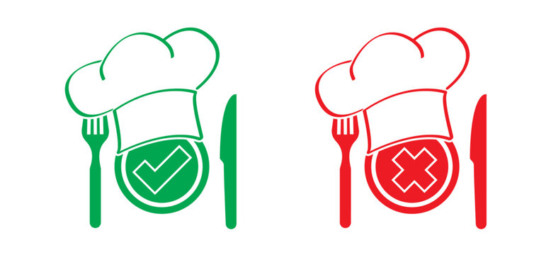 Safe And Danger Foods Food Safety, Ready To Eat Easy Prep Foods Icon Vector Logo Sign For Dinner, Breakfast, Lunch Healthy Diet Cooking Fork And Knife Icon Grocery Good Ideas Service Stop No Eating