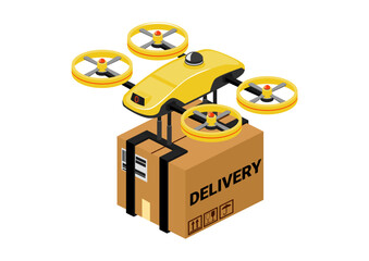 Drone delivery. Isometric illustration with the concept of autonomous delivery by drone. Vector. - 552685367