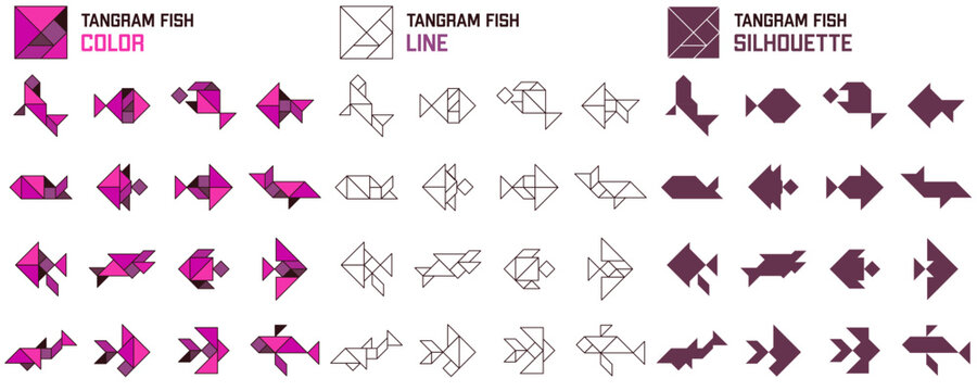 Tangram puzzle for kids. Set of tangram Fish.