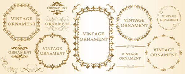 set of graphic materials, oriental patterns, arabesque patterns, antiques, decorative borders and vintage frames.