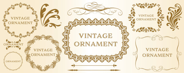 グラフィック素材: オリエント柄、アラベスク柄、アンティーク、飾り罫ビンテージのフレームのセット