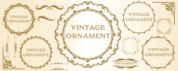 グラフィック素材: オリエント柄、アラベスク柄、アンティーク、飾り罫ビンテージのフレームのセット