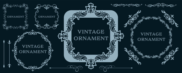 set of graphic materials, oriental patterns, arabesque patterns, antiques, decorative borders and vintage frames.