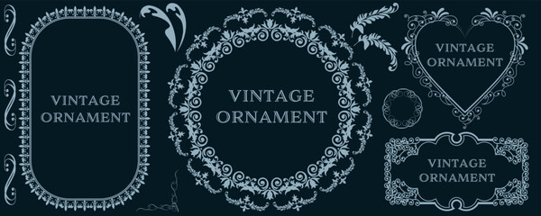 set of graphic materials, oriental patterns, arabesque patterns, antiques, decorative borders and vintage frames.