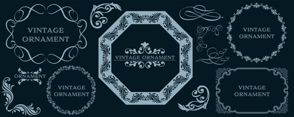 set of graphic materials, oriental patterns, arabesque patterns, antiques, decorative borders and vintage frames.